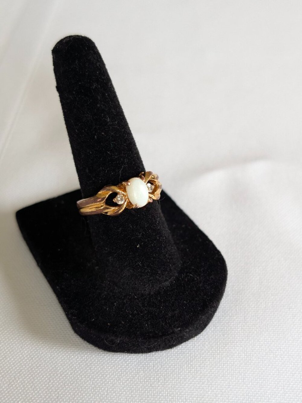 Gold Toned and Simulated Opal Costume Ring Size 6